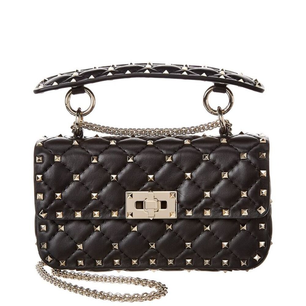 Valentino Rockstud Spike Small Leather Shoulder Bag, Black